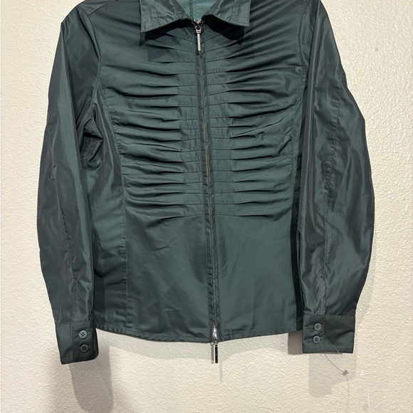 Armani Collezioni Green Lightweight Shirt Jacket with Ruched Detail - Picture 1 of 10